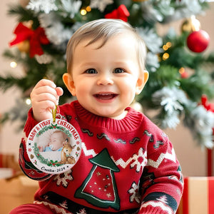 パーソナライズされた赤ちゃんの最初のクリスマスオーナメント 写真付き 鹿 クリスマスオーナメント 子供用ギフト - 