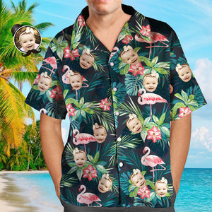 カスタムフォトハワイTシャツ－写真や名入り可能なオリジナルTシャツフラミンゴの花と葉