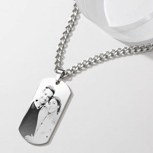 Men's Stainless Steel Photo Dog Tag Engraved Photo Pendant