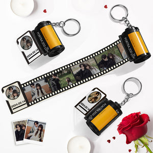 カスタム写真フィルムキーホルダー写真とテキスト入れ可能なカメラキーホルダーバレンタインデーのプレゼント