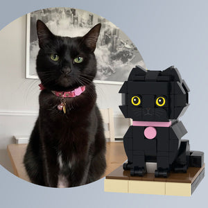 カスタム黒猫ブリックフィギュア フルボディ カスタマイズ可能 猫の写真1枚 小さな粒子ブロック カスタマイズされた猫のみ - 
