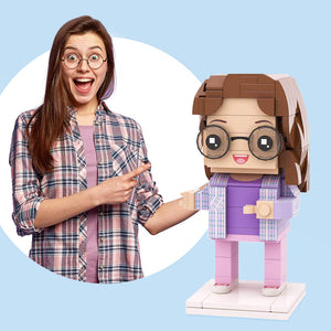 フルボディ カスタマイズ可能 1人 カスタム ブリックフィギュア スモールパーティクル ブロック おもちゃ 女性用 格子縞のシャツ - 