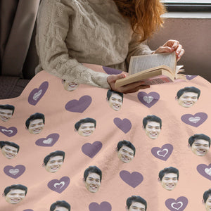カスタムフォトブランケット-お好きな写真入れ可能なハート柄のフリース毛布カップルへのバレンタインひざかけギフト