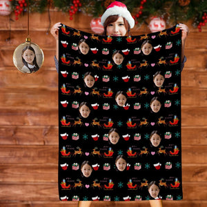 カスタムフォトブランケットギフト-写真入り可能なクリスマスフリース毛布ギフト-トナカイ柄