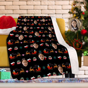 カスタムフォトブランケットギフト-写真入り可能なクリスマスフリース毛布ギフト-トナカイ柄