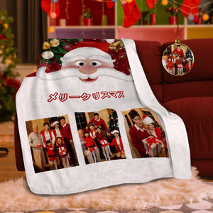カスタムフォトブランケットギフト-写真3枚入り可能なクリスマスフリース毛布ギフト-サンタクロース柄