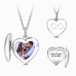 Silver Inifinity Heart Photo Locket With Engraving Name