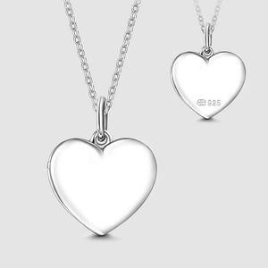 Engraved Heart Photo Locket Necklace Silver