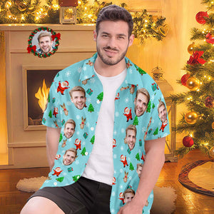 カスタムフォトアロハシャツ－写真入り可能なオリジナルクリスマスアロハシャツギフト-可愛いサンタとトナカイ