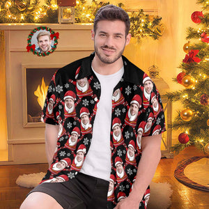 カスタムフォトアロハシャツ－写真入り可能なオリジナルクリスマスアロハシャツギフト-サンタクロースと雪柄