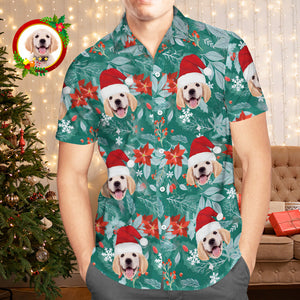 カスタムフォトアロハシャツ－写真入り可能なオリジナルクリスマスアロハシャツギフト-緑の葉