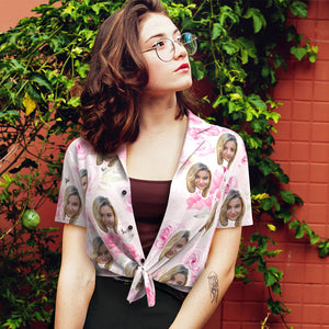 カスタムフェイスシャツ-写真入れ可能な女性用アロハシャツプレゼント-ファッションアパレルピンクの花