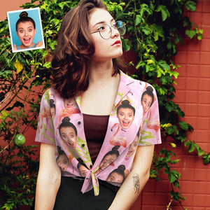 カスタムフェイスシャツ-写真入れ可能な女性用アロハシャツプレゼント-ピンクフラミンゴ