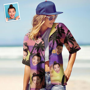 カスタムフェイスシャツ-写真入れ可能な女性用アロハシャツプレゼント-パープルサンセット