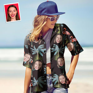 カスタムフェイスシャツ-写真入れ可能な女性用アロハシャツプレゼント-フラミンゴナイト