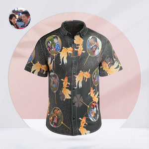 カスタムフォトアロハシャツ－写真5枚入り可能なオリジナルアロハシャツ-花火と金魚