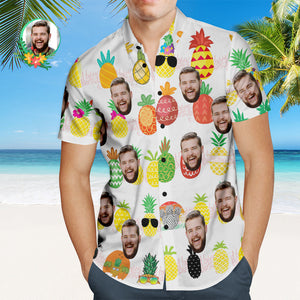 カスタムフェイスハワイアンシャツ - 写真入れ可能なオリジナルアロハシャツ - パイナップルパーティー