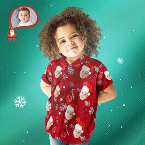 カスタムフェイスシャツ-写真入れ可能な子供用クリスマスアロハシャツ-キャンディー柄