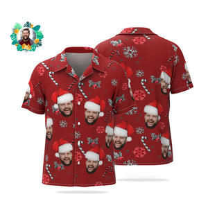 カスタムフォトアロハシャツ－写真入り可能なオリジナルクリスマスアロハシャツ-キャンディー柄