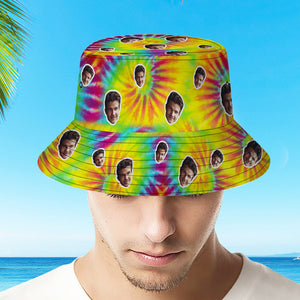 カスタムバケットハット-写真入れ可能な男女兼用日よけ帽子広いつばビーチスポーツハット絞染スタイル
