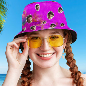 カスタムバケットハット-写真入れ可能な男女兼用日よけ帽子サマーキャップハイキングビーチスポーツハットバイオレット