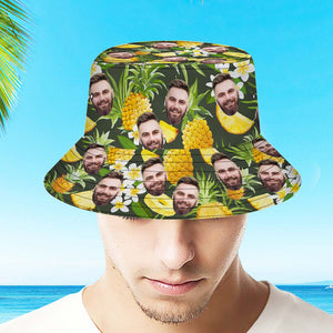 カスタムバケットハット-写真入れ可能な男女兼用日よけ帽子プレゼント-ハワイアンパイナップル柄