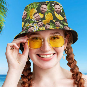 カスタムバケットハット-写真入れ可能な男女兼用日よけ帽子プレゼント-ハワイアンパイナップル柄