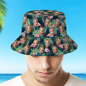 カスタムサマーハット-写真やテキスト入れ可能な全体プリント熱帯花柄のサマー漁師帽-フラミンゴ