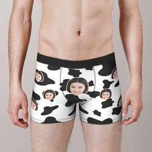 カスタムフォトボクサーパンツ-写真や名入れ可能な乳牛柄の下着彼氏や旦那へのバレンタインギフト