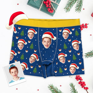 カスタムフォトボクサーパンツ-写真入り可能なオリジナル下着-クリスマスプレゼント男性用クリスマスハット付き