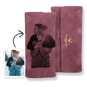 パーソナライズされたウォレット| カスタム写真刻印ウォレット財布| 女性用三つ折りロングレザーウォレット