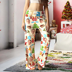 カスタムフォトパジャマパンツ－写真入れ可能なオリジナルクリスマスパジャマパンツギフト-サンタとジンジャーマン