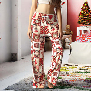 カスタムフォトパジャマパンツ－写真入れ可能なオリジナルクリスマスパジャマパンツギフト-赤いチェック柄