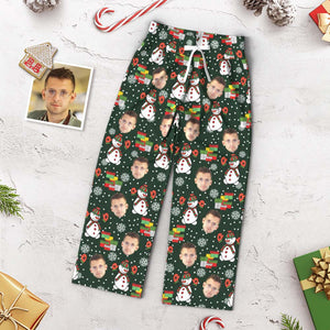カスタムフォトパジャマパンツ－写真入れ可能なオリジナルクリスマスパジャマパンツギフト-雪だるま