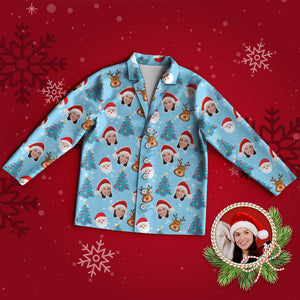 カスタムフォトパジャマ－写真入れ可能なオリジナルクリスマスパジャマギフト-サンタとシカ柄
