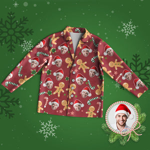 カスタムフォトパジャマ－写真入れ可能なオリジナルクリスマスパジャマギフト-可愛いジンジャーブレッドマン