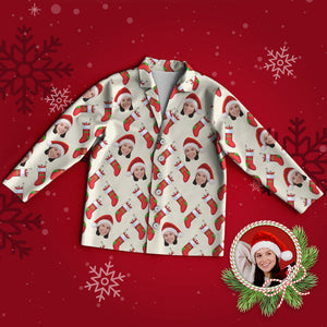 カスタムフォトパジャマ－写真入れ可能なオリジナルクリスマスパジャマギフト-サンタソックス
