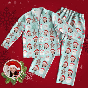 カスタムフォトパジャマ－写真入れ可能なオリジナルクリスマスパジャマギフト-サンタとジンジャーマン柄