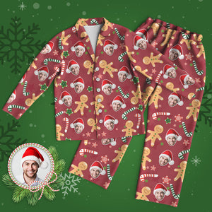 カスタムフォトパジャマ－写真入れ可能なオリジナルクリスマスパジャマギフト-可愛いジンジャーブレッドマン