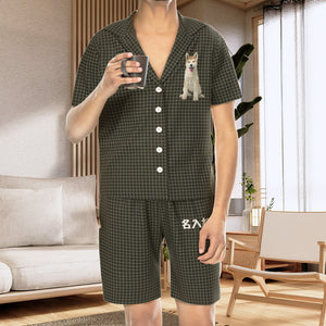 カスタムフォトパジャマ－写真や名前入れ可能なオリジナル半袖夏の涼しいパジャマギフト－格子柄