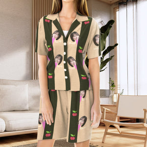 カスタムフォトパジャマ－写真入れ可能なオリジナル半袖夏の涼しいパジャマギフト－可愛いチェリー柄