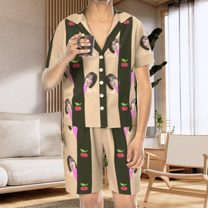 カスタムフォトパジャマ－写真入れ可能なオリジナル半袖夏の涼しいパジャマギフト－可愛いチェリー柄
