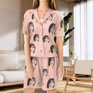 カスタムフォトパジャマ－写真入れ可能なオリジナル半袖夏の涼しいパジャマギフト－可愛いニンジン柄