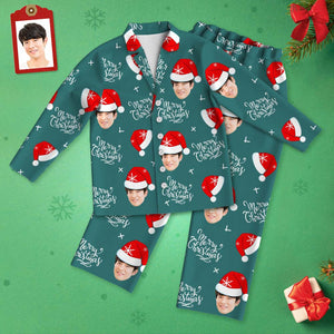 カスタムフォトパジャマ－写真入れ可能なオリジナルクリスマス雪のサンタ帽柄パジャマクリスマスギフト