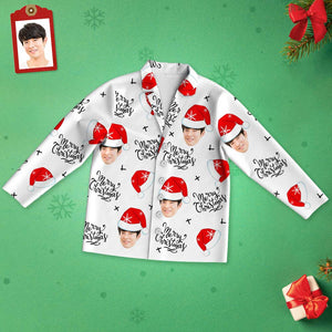 カスタムフォトパジャマ－写真入れ可能なオリジナルクリスマス雪のサンタ帽柄パジャマクリスマスギフト