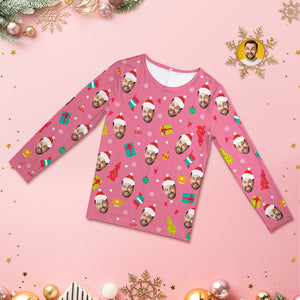 カスタムフォトパジャマ-イギリスパンデミックの写真入れ可能なピンクのクリスマスおもしろ丸襟パジャマギフト