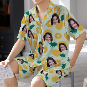 カスタムフォトパジャマ－写真入れ可能なオリジナル半袖パジャマ-夏の涼しいパイナップル柄パジャマギフト