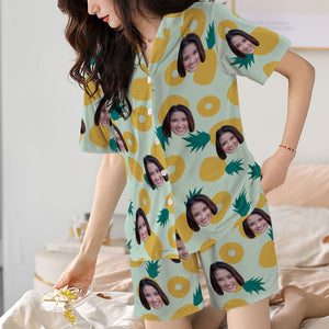 カスタムフォトパジャマ－写真入れ可能なオリジナル半袖パジャマ-夏の涼しいパイナップル柄パジャマギフト