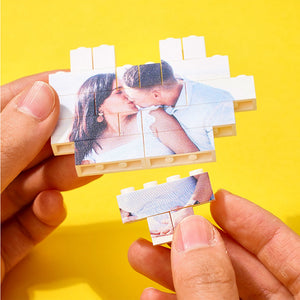 カスタムハート形フォト積み木パズル - 写真入れ可能なオリジナルキューブジグソ—パズルプレゼント恋人へのギフト