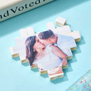 カスタムハート形フォト積み木パズル - 写真入れ可能なオリジナルキューブジグソ—パズルプレゼント恋人へのギフト